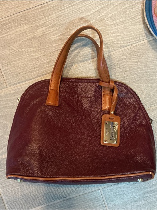 Valentina Handbags - Valentina Burgundy Leather Dome Satchel with Tan Handles Made in Italy